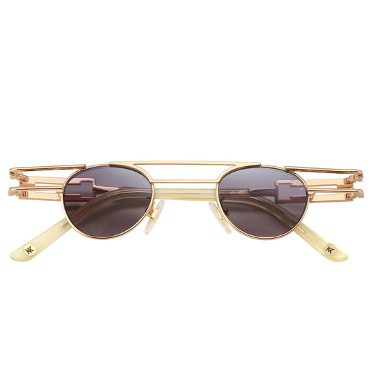 Mokki Petite Ovals 18k Gold-plated sunglasses with blue lenses