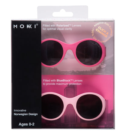 Mokki Click & Change-sunglasses for kids ages 0-2 in pink