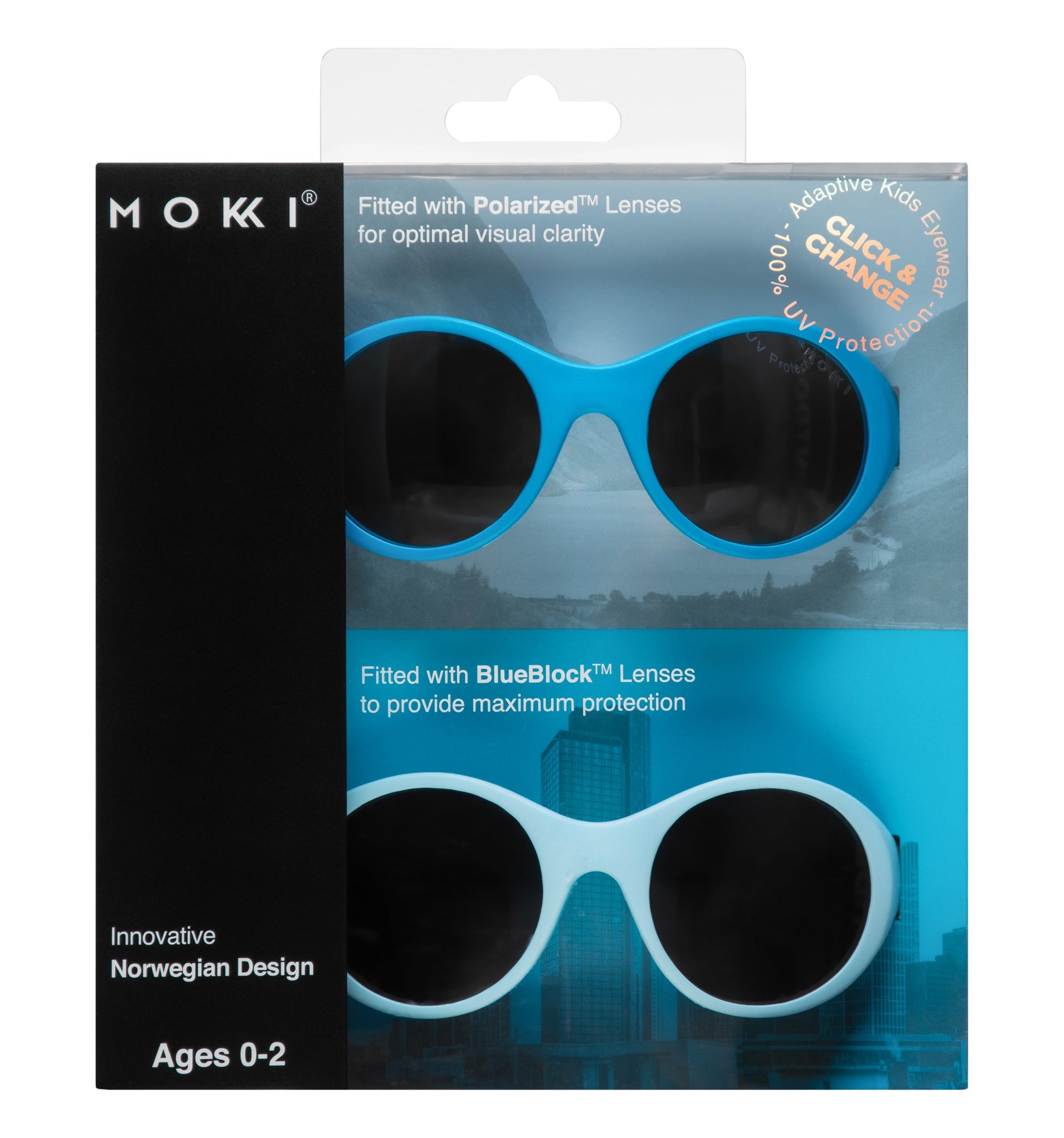 Mokki Click & Change-sunglasses for kids ages 0-2 in blue