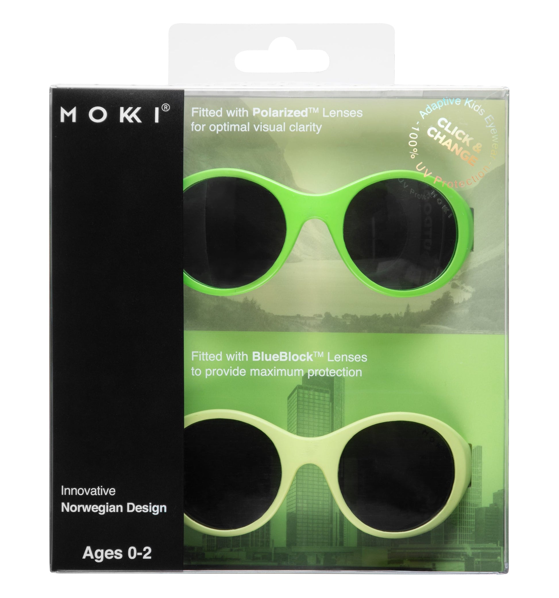 Mokki Click & Change-sunglasses for kids ages 0-2 in green